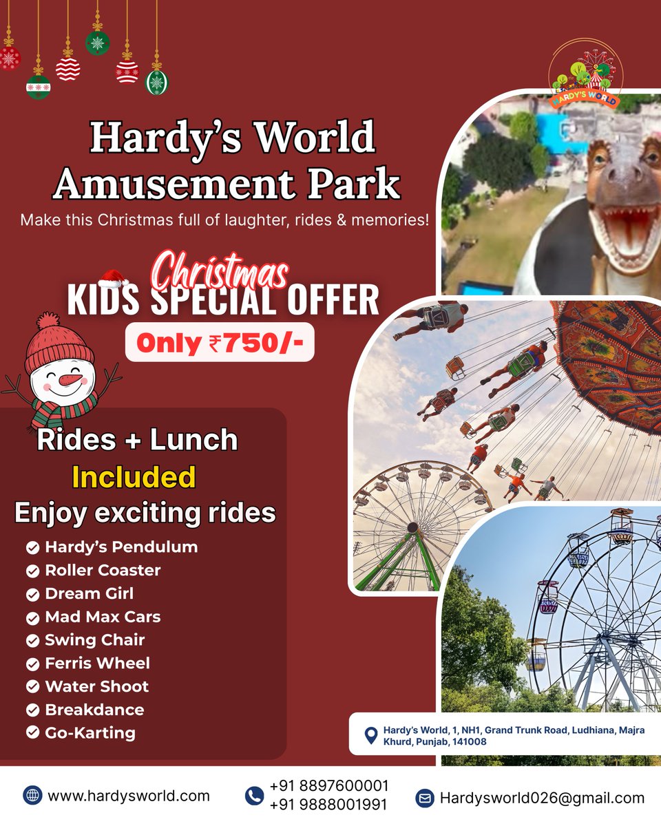 Hardysworld_'s tweet photo. Make this Christmas extra special for your little ones 🎅���
Laughter, thrilling rides, delicious lunch &amp; unforgettable memories — all in one day! 🎢🍔
🎄 Kids Special Christmas Offer
👉 Only ₹750/-

#hardysworld #hardysworldamusementpark #christmasspecial #kidsspecialoffer https://t.co/0RpVLgudpE