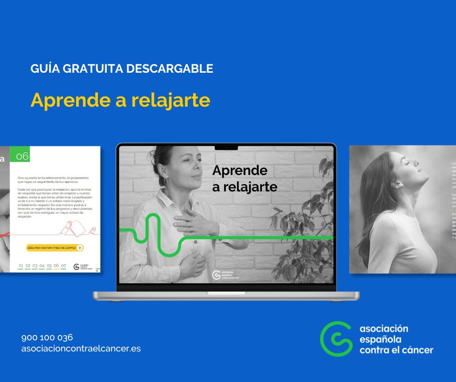 ¿Sabes relajarte? La relajación es una técnica que tiene efectos beneficiosos sobre nuestra salud física, mental y  emocional.
A lo largo de este e-book encontrarás una serie de pautas y   ejercicios que te servirán de guía para aprender a relajarte.   contraelcancer.es/es/ebooks/guia…