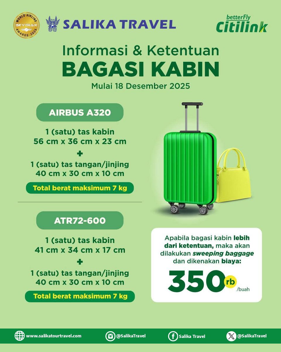 Informasi &amp; Ketentuan Bagasi Kabin Citilink mulai 18 Dec 2025

#SalikaTravel
#TravelNotice
#Citilink