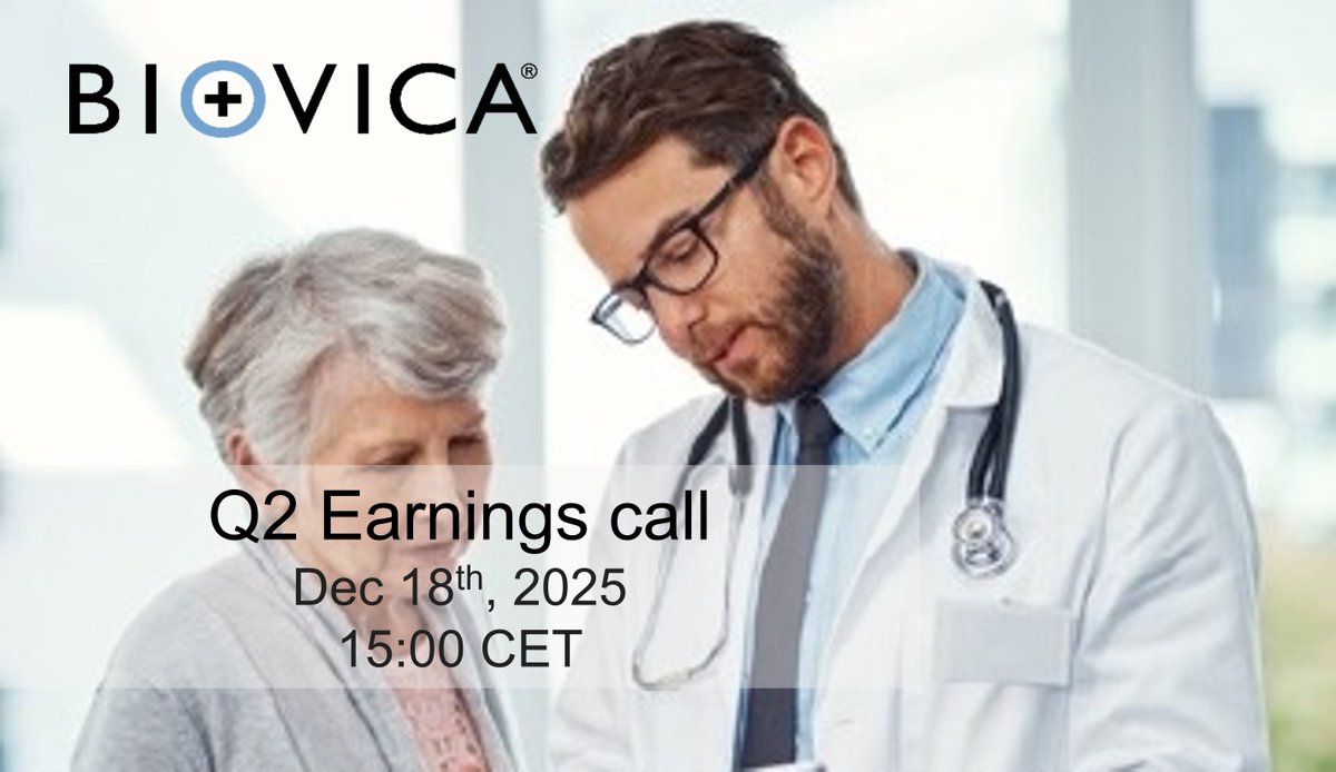 Biovica's tweet photo. Register for our upcoming Q2 Earnings call taking place:
18th December, 2025 at 15:00 CET.

Register here: https://t.co/lUeXpswRF1

Presenters are:
Anders Rylander, CEO
Anders Morén, CFO

#biovicb #investors #oncology #biomarker #pharma https://t.co/xjPVnLR4b0
