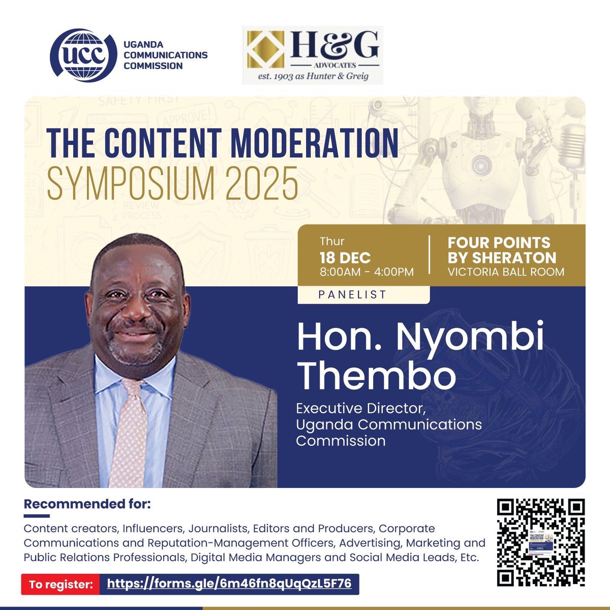 It’s happening now kindly pass by four points by Sheraton and get to know more about THE CONTENT MODERATION 
                SYMPOSIUM 2025 
#GoldnPosts 
#ContentModerationSymposium2025
<a href="/ConsumerUCC/">UCC Consumer Affairs</a> 
<a href="/UCC_Official/">UCC</a>