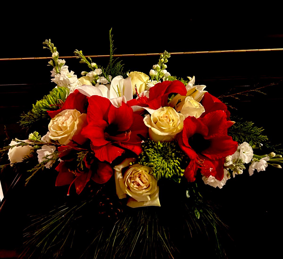 今天十二十七日，星期三。十天前買來的 Amaryllis 開得很美，切幾朵花拿來插餐桌花。明天有朋友來，一起看美式橄欖球和聖誕party 🏈🥳🌲