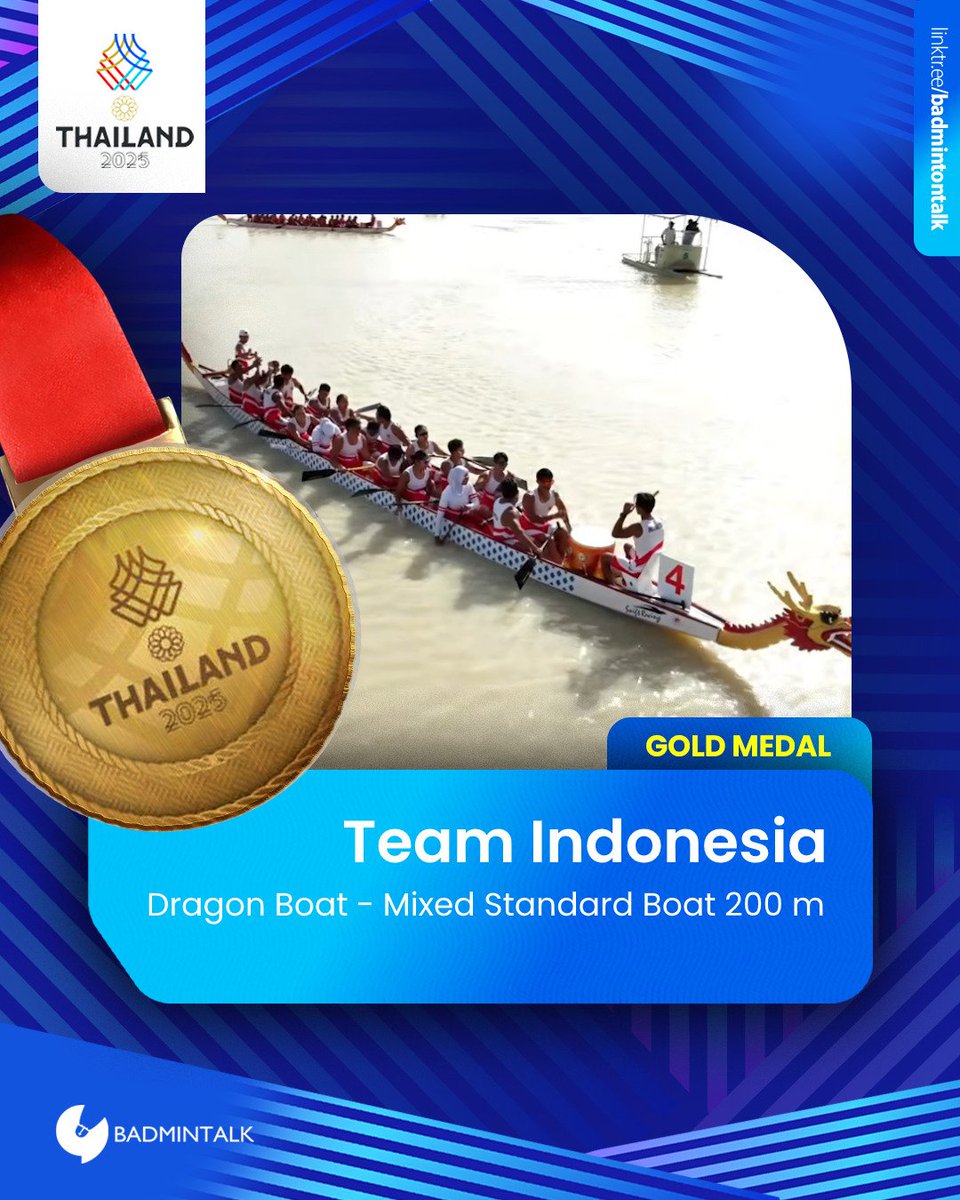 SEVENTY-EIGHTH GOLD MEDAL for Indonesia at #SEAGames2025

Dragon Boat - Mixed Standard Boat 200 m

🥇INDONESIA
🥈THAILAND
🥉MYANMAR

#Thailand2025