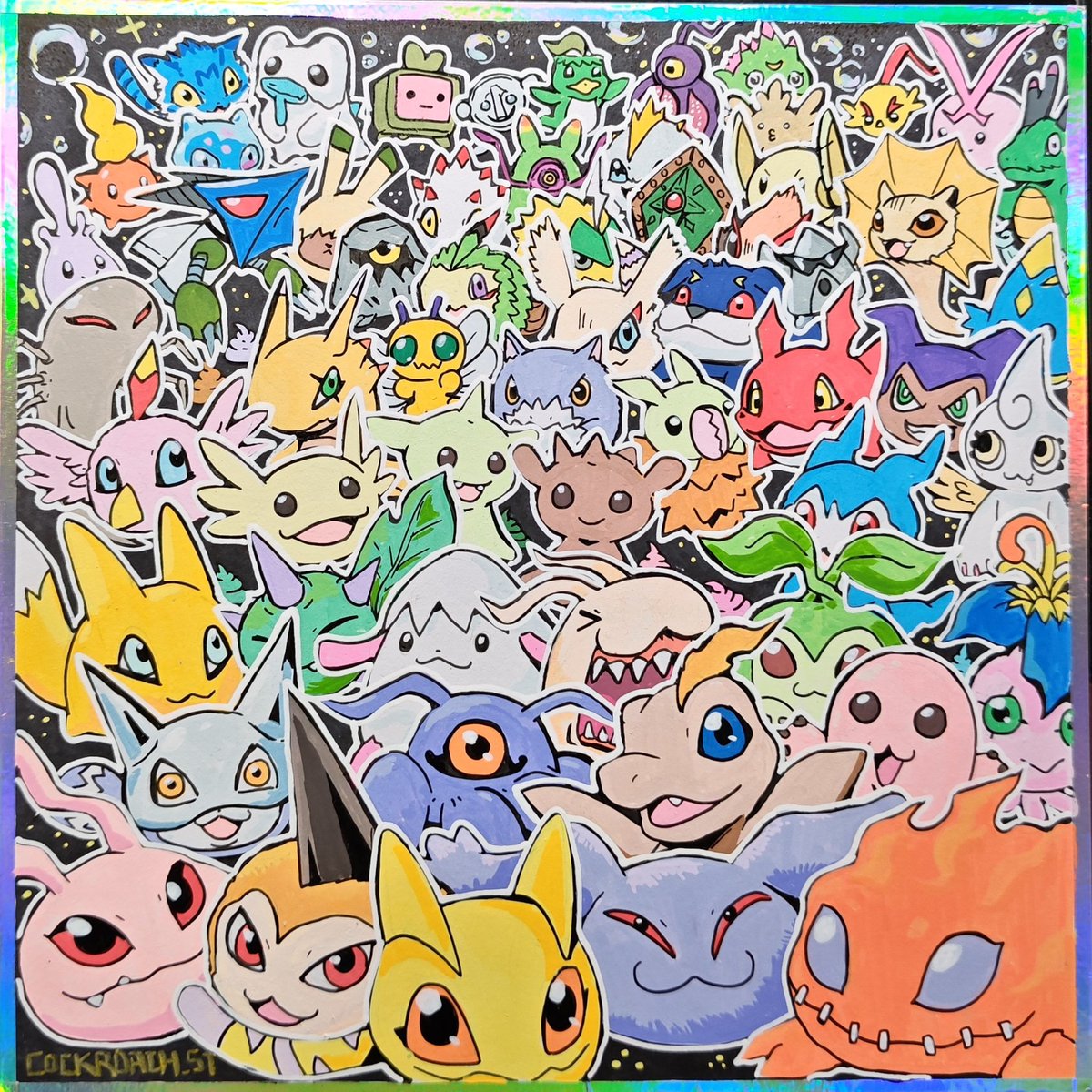 ccccockroachst's tweet image. 画完才发现官方加了两只新的幼年期，但已经塞不下了