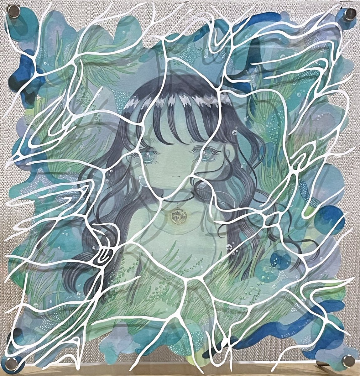 I'm not alone」 275×275mm アクリル絵の具、水彩紙、画用紙、鉛筆