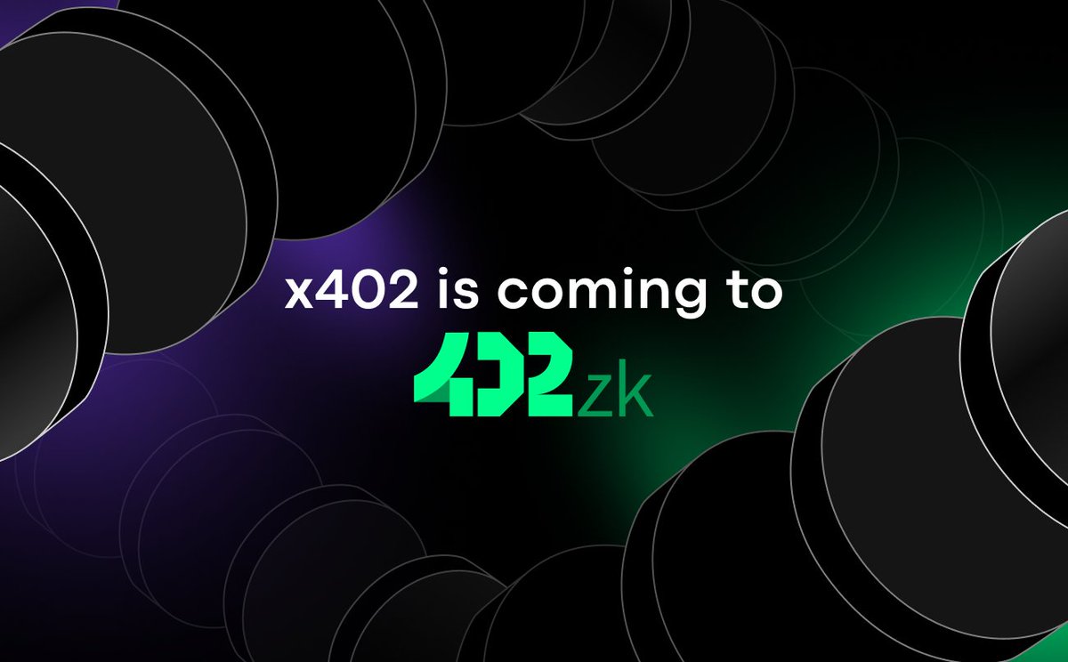 402zk's tweet photo. x402 is coming to @402zk 

x402 is the decentralized gateway layer where AI Agents and users access the Private Economy. It acts as the bridge between public liquidity and shielded execution, managing ZK-proof generation and relay.
With this integration, x402 now supports:

✅ Agent Authentication: Log in via ZK-Keys (No traditional wallets needed). 
✅ Shielded Payments: Execute transactions on 402zk with zero metadata leakage. 
✅ Private Circuit Execution: A verified environment for logic processing.

The infrastructure for the Machine Economy is going live.