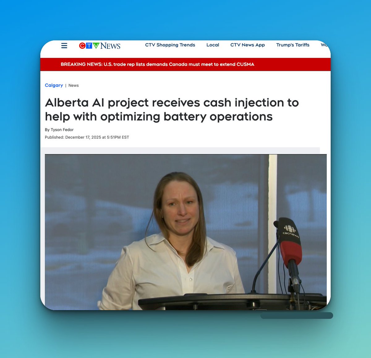 ArcobiAI's tweet photo. Closing out the year on a high note with news coverage of our Alberta battery portfolio optimization project following the SCALE AI funding announcement. A great way to wrap 2025 and set the stage for an even bigger year for AI + energy in 2026!

Watch the coverage from CTV News Calgary here 👉  https://t.co/D128fxn9Cq