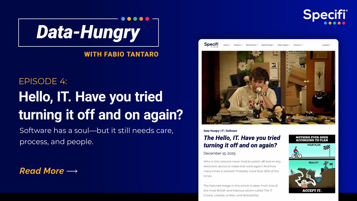 "Hello, IT. Have you tried turning it off &amp; on again?"

Many misunderstand software as a “set it &amp; forget it” tool, only to feel disappointed when it requires ongoing planning, maintenance, &amp; proper implementation.

Read on: en.specifiglobal.com/blog/hello-it-…

#Specifi #DataHungry