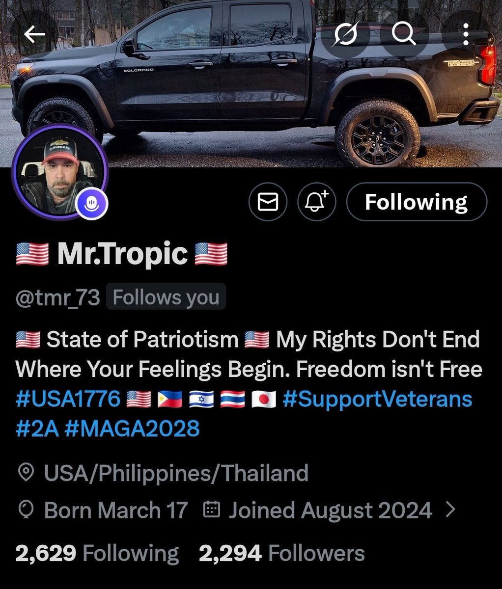 ShadowSentinel's tweet image. Mr.Tropic when your bio has,My Rights Don't End Where Your Feelings Begin. You know you are on the right page. A Patriot that engages,I am surprised that he isn't at 3K by now.
Stop on by and say hello! 

You will not regret it. 

LET’S GO!
@tmr_73