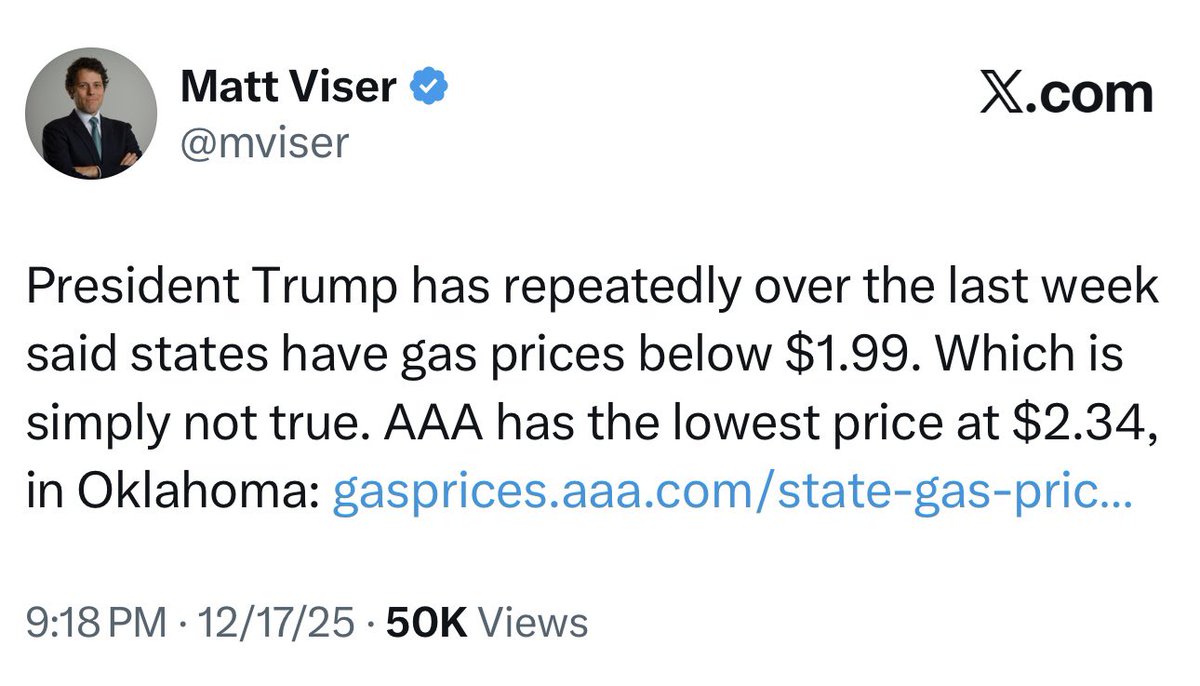 mviser's tweet image. Deleted this tweet. Lowest average price hasn’t hit below $1.99 per gallon for any state. But as several have helpfully pointed out, there are individual gas stations in some states that have gone below $1.99 per gallon, according to GasBuddy.