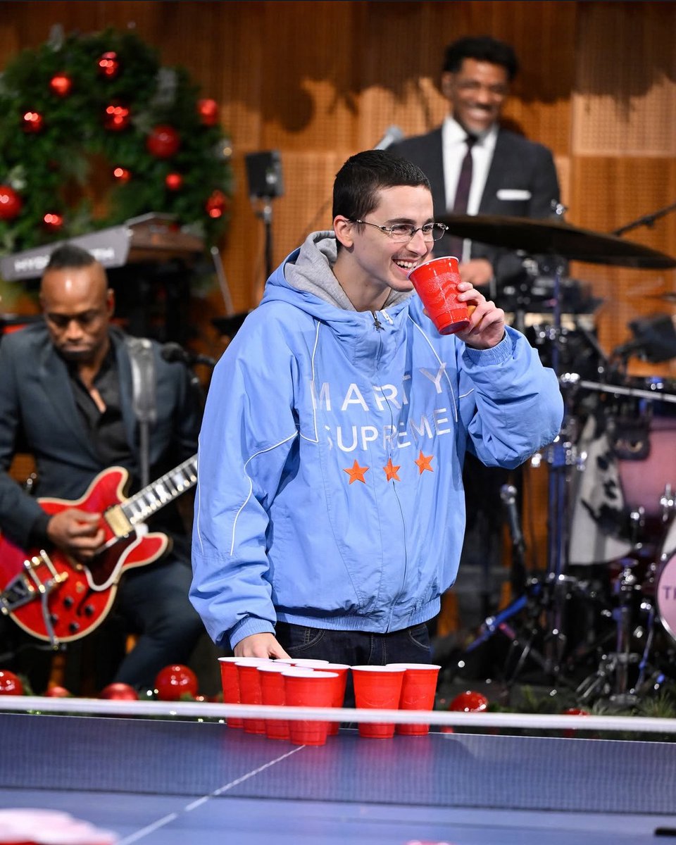 Timothée Chalamet on the Tonight Show Starring Jimmy Fallon to promote  'Marty Supreme'.