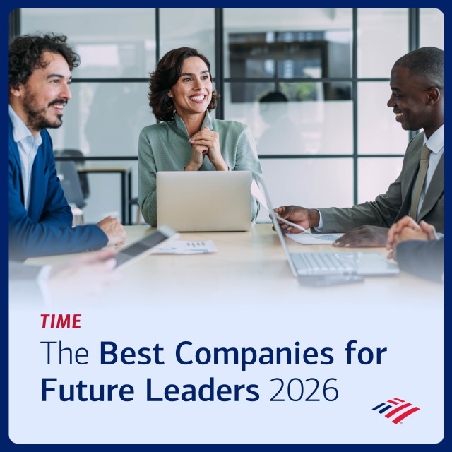We’ve been recognized as one of <a href="/TIME/">TIME</a>’s Best Companies for Future Leaders 2026! <a href="/BankofAmerica/">Bank of America</a> is committed to building an environment where teammates can thrive at every level – It’s great to be part of a company invested in its rising talent. bit.ly/4ahdAdc