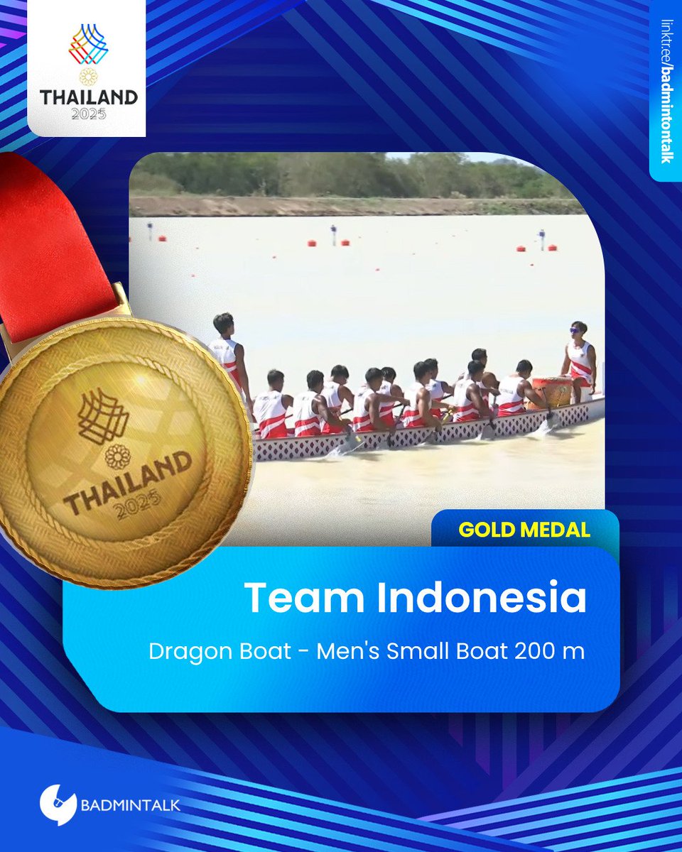 SEVENTY-FIFTH GOLD MEDAL for Indonesia at #SEAGames2025 

Dragon Boat - Men's Small Boat 200 m

🥇INDONESIA
🥈THAILAND
🥉MYANMAR

#Thailand2025