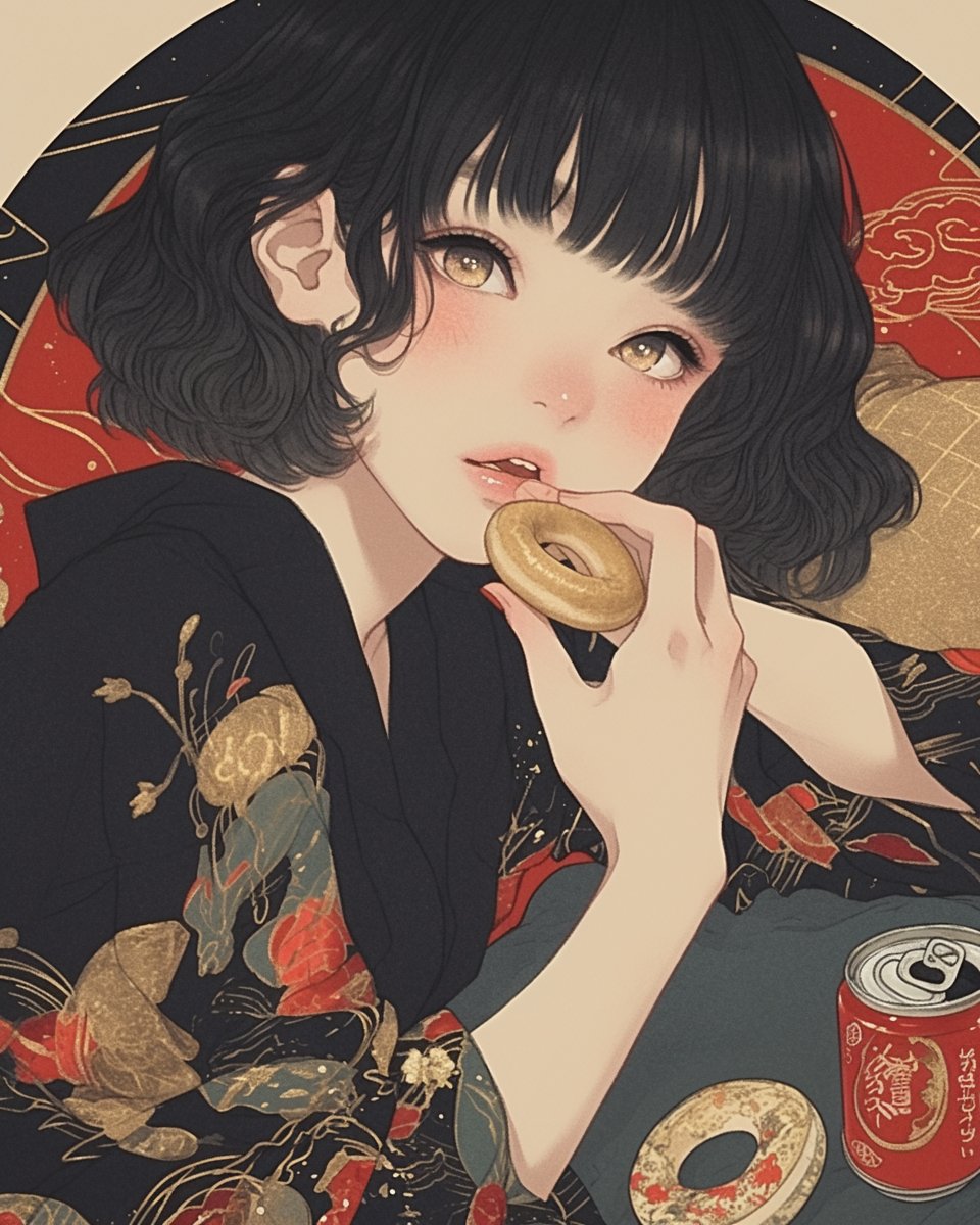 自作絵画「midnight dream」 midnight donut🍩