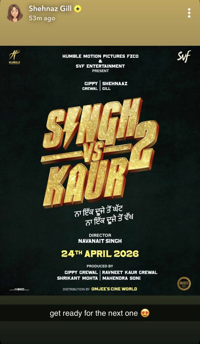 Hello guys!! 

After the massive success of #IkkKudi , another blockbuster is on your way.
Super excited for #SinghVsKaur2!

Can’t wait to see the chemistry between punjabi legend <a href="/GippyGrewal/">Gippy Grewal</a> and superstar <a href="/ishehnaaz_gill/">Shehnaaz Gill</a> on screen! 
#ShehnaazGill