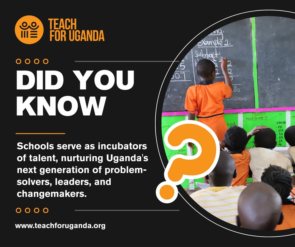 Did you know?

Schools are incubators of talent, shaping Uganda’s next generation of problem-solvers, leaders, and changemakers.

At <a href="/TEACH4UG/">Teach For Uganda</a>, we’re working with schools and communities to advance education equity and unlock learner potential.

🌍 teachforuganda.org