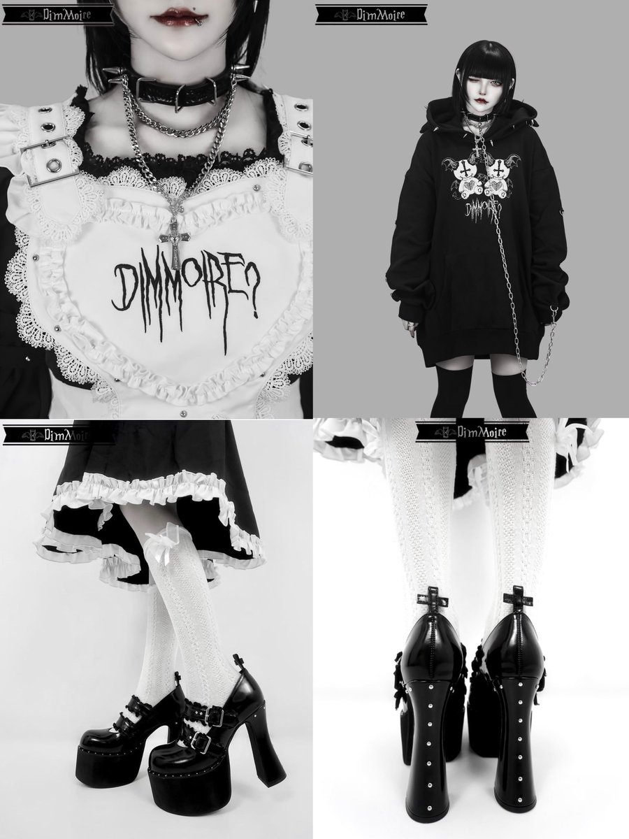 DimMoire Drip Heartメイドワンピース【Black&Gray】