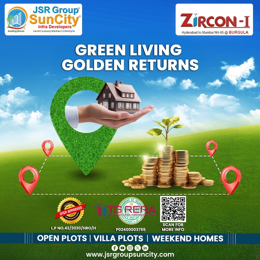 jsrgroup2's tweet image. Green Living. Golden Returns. 🏡💰
Invest in a lifestyle where nature nurtures your future at Zircon-I Venture by JSR Group Suncity.
Strategically located at Burgula on NH-65, this DTCP &amp;amp; RERA-approved gated community offers premium open plots, villa plots.
#InvestInLand #Plots