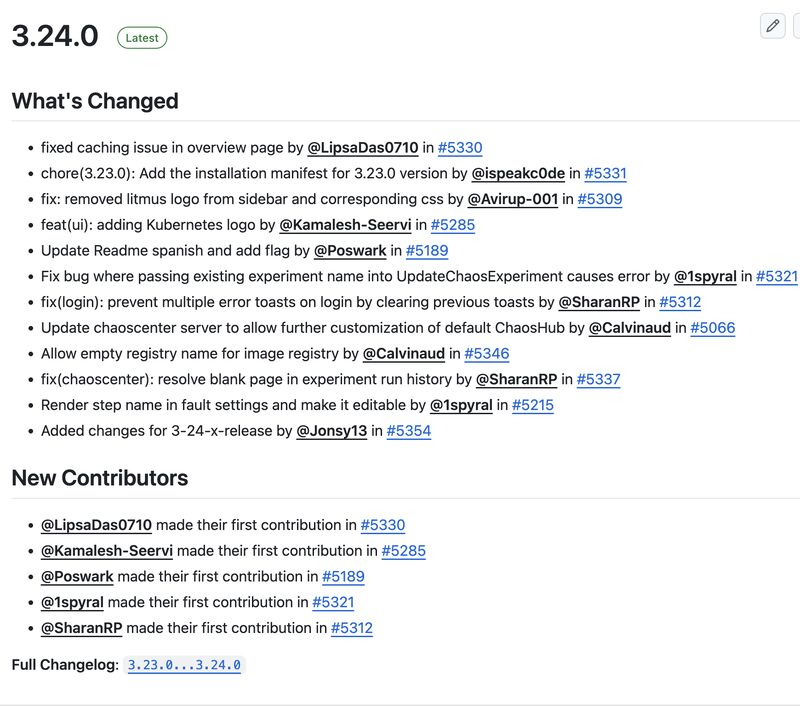 LitmusChaos's tweet photo. 🚀 LitmusChaos v3.24.0 is out!

This release brings:
✅ ChaosCenter UI fixes &amp; improvements
✅ Better ChaosHub &amp; registry customization
✅ Cleaner login experience
✅ Multiple bug fixes &amp; UX enhancements

👏 Shoutout to our new contributors joining the LitmusChaos community! https://t.co/njszgDVlSX