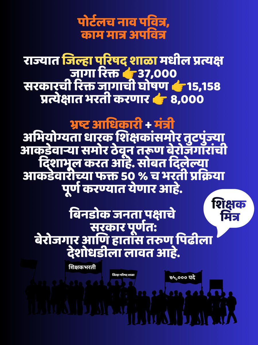 #TAIT_2025
#शिक्षक_भरती_२०२५
#एल्गार_आंदोलन
#कंत्राटीकरण_रद्द 
#संचमान्यता_धोरण_रद्द
#Pavitra_portal
<a href="/dadajibhuse/">Dadaji Bhuse</a> <a href="/CMOMaharashtra/">CMO Maharashtra</a> #शिक्षकभरती #शिक्षकभरती_75000
<a href="/lokmat/">Lokmat</a> <a href="/kamblesandeep12/">sandeepkambleofficial</a> <a href="/SakalMediaNews/">SakalMedia</a> <a href="/pudharionline/">Pudhari News</a> <a href="/saamTVnews/">SaamTV News</a> <a href="/abplive/">ABP LIVE</a> <a href="/TV9Marathi/">TV9 Marathi</a>