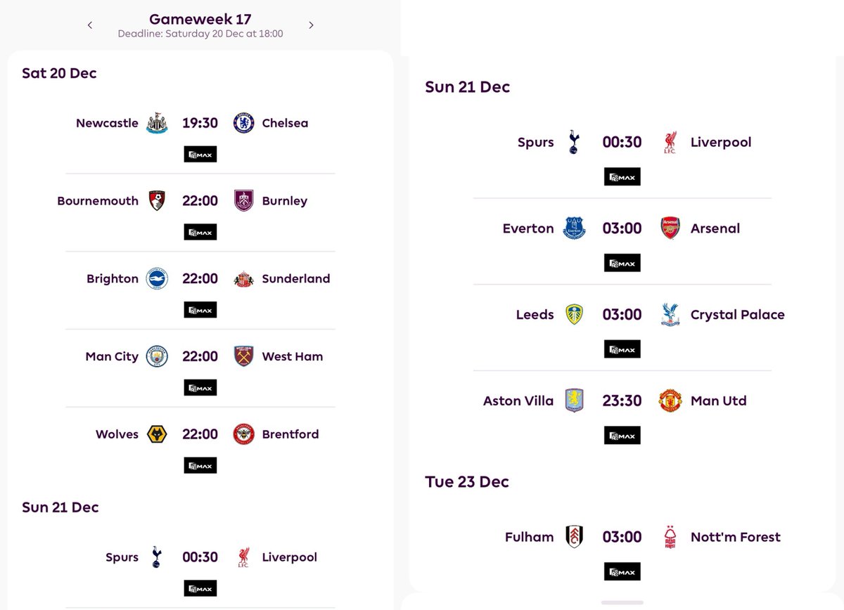 Program week17 don't forget to join the league !!