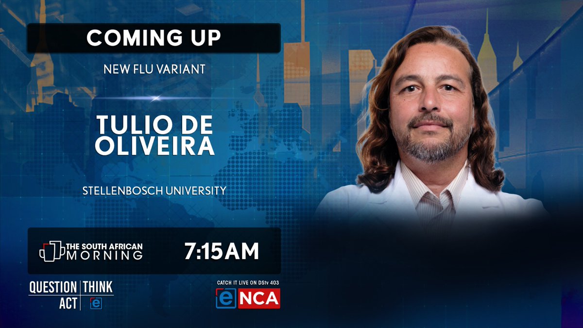 eNCA's tweet photo. A new flu variant has been causing chaos in Europe and Asia. It has triggered a surge in flu cases in China leading to temporary school closures in some regions. Professor Tulio de Oliveira from the Centre for Epidemic Response and Innovation at Stellenbosch University will unpack this and more on the #SouthAfricanMorning. #DStv403 #eNCA