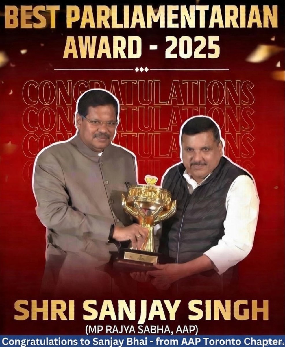 sidhuL's tweet photo. Congratulations to @SanjayAzadSln for achieving the best parliamentarian award 2025. @dilipkpandey @anuragdhanda @AamAadmiParty @msisodia @BhagwantMann https://t.co/GMbsXYBysU