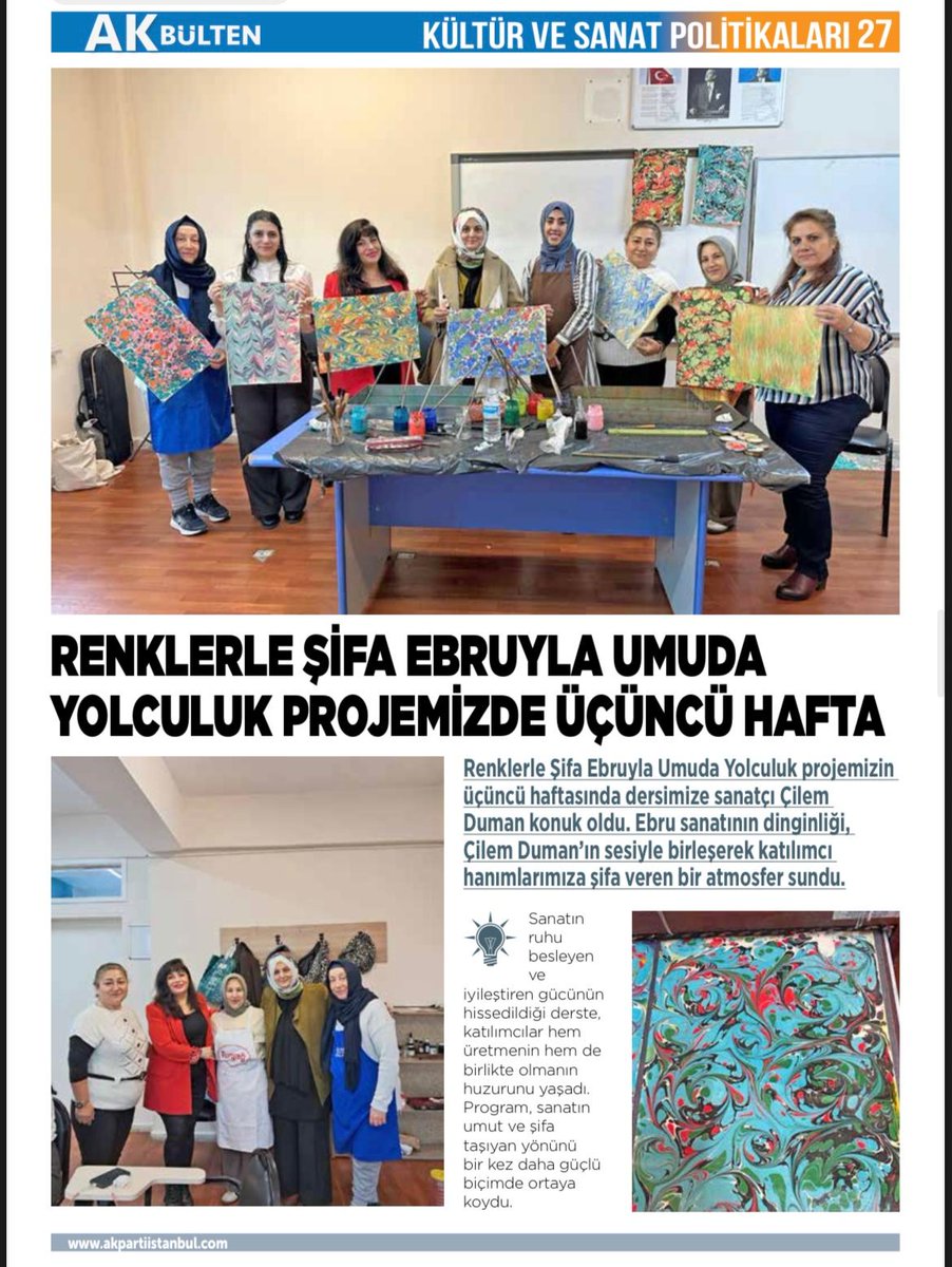 Sanatın her branşı huzurun anahtarı bir yolculuk🙏
Ak Parti İl Başkan Yardımcımız 
Helin Görgül hanım ve Kursiyer hanımefendiler ile biraradaydık... <a href="/akpartiistanbul/">AK Parti İstanbul</a>  <a href="/AKPartiSisli/">AK Parti Şişli 🇹🇷</a> <a href="/abdullahozdemir/">Abdullah Özdemir</a> <a href="/GorgulHeli40709/">Helin Görgül</a> 
<a href="/srkplt/">Serkan POLAT</a> #çilemduman #ebrusanatı #müzik #sanat