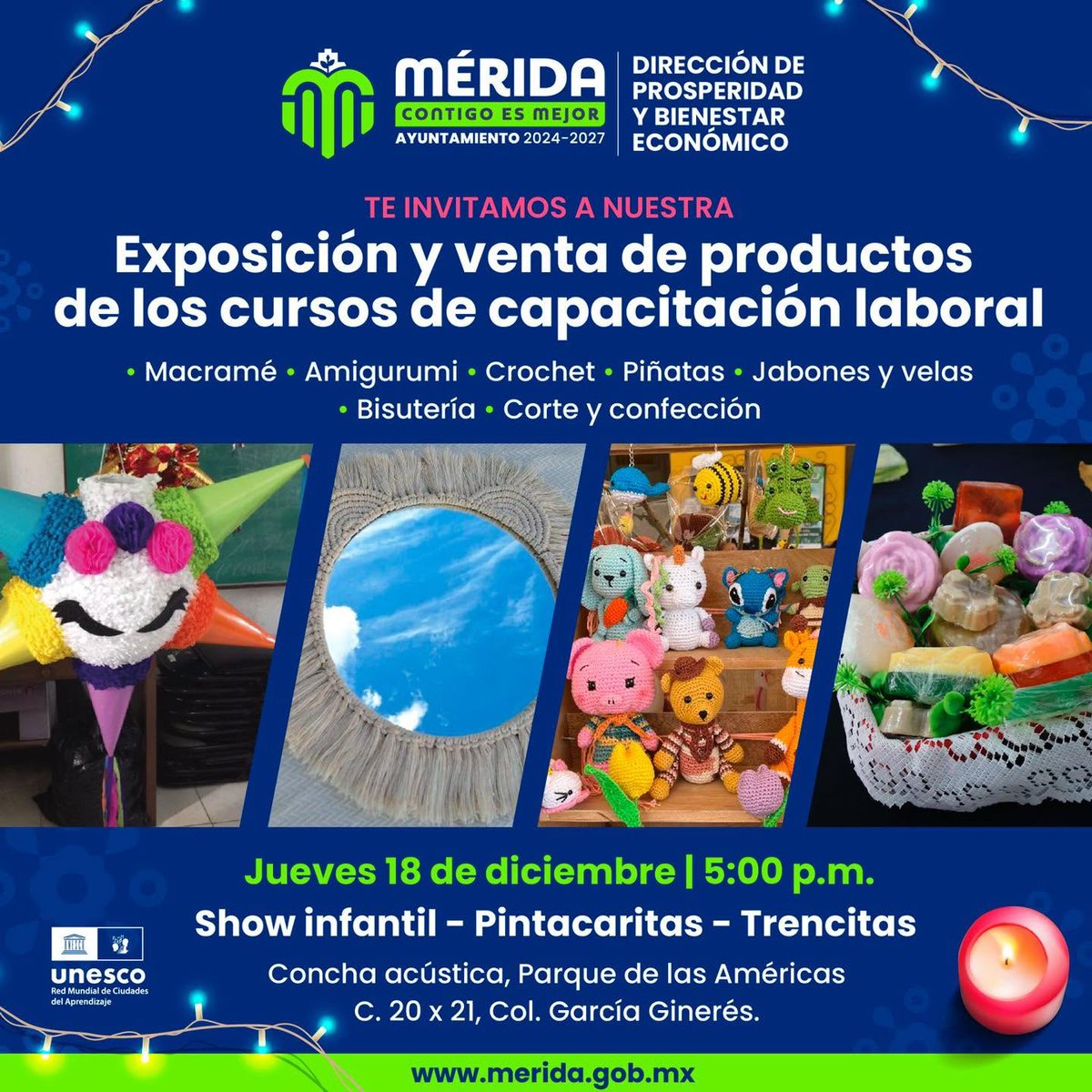 ✔️JUEVES en la Concha Acústica del Parque de las Américas, exposición y venta de productos hechos por mujeres meridanas.
🧶 Amigurumis, crochet, piñatas, bisutería velas y mucho más; a partir de las 5pm
🧑‍🧑‍🧒‍🧒 Habrá un show infantil.

#Mérida #Yucatán #Navidad #Bazar #Piñata