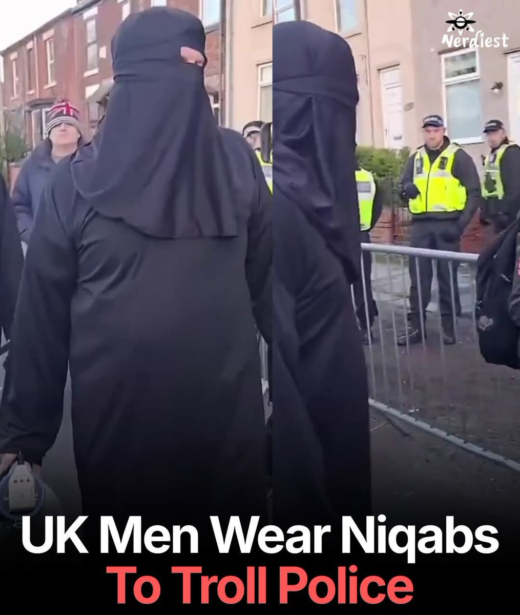 ByRakeshSimha's tweet image. Two British men donned full burqas and walked past police officers to demonstrate how religious attire might grant immunity from facial recognition and stop-and-search laws that usually target masked men. They called it the "Infinite Freedom Glitch," highlighting the absurdity of…