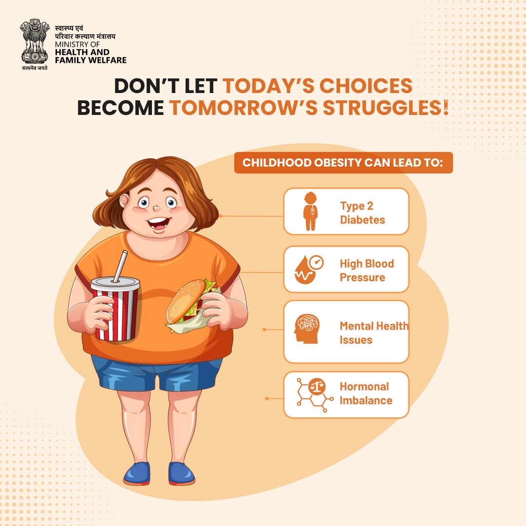 CBCBhopal's tweet image. #StopObesity | Today’s choices shape tomorrow’s health.
Childhood obesity leads to diabetes, poor self-esteem &amp;amp; mental health issues.
Let’s act early, eat right, stay active and stay healthy!

#EatRight #FightAgainstObesity
