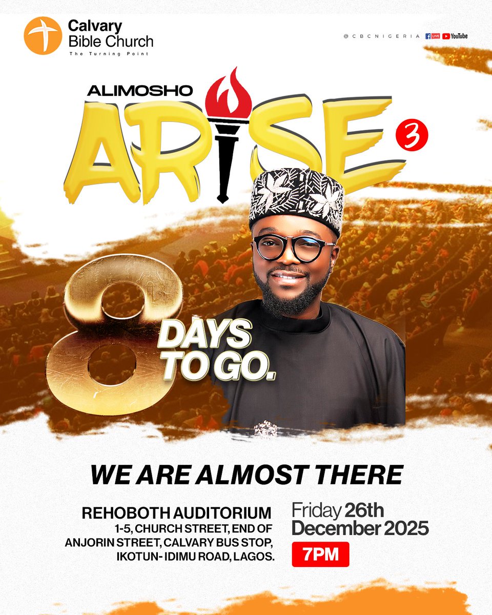 CBCNigeria's tweet photo. We are ready to offer unreserved adoration to God and are certain that His presence, which brings blessings, will manifest in inexplicable ways. 

#AlimoshoArise is on its way, so brace yourself

#AA3
#AlimoshoArise3
#CBCGlobal https://t.co/utCss2z0ul