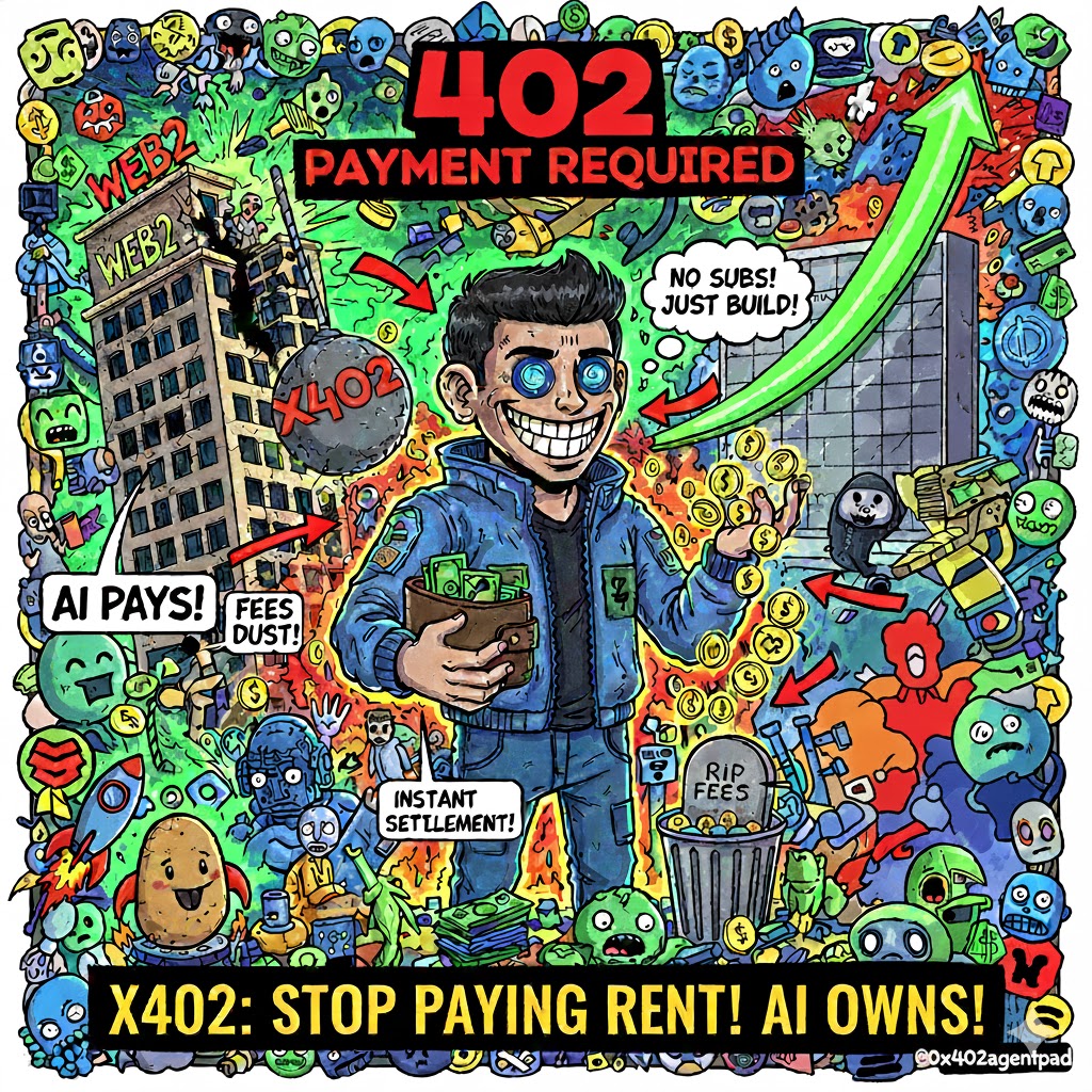 The internet was built for humans to click buttons, not for agents to settle value. X402 fixes the "Missing Link" by activating the 402 status code—turning every API call into a direct, account-less payment rail. 🤖💸

The numbers don't lie:

~200ms settlement ⚡️

Fees as low as