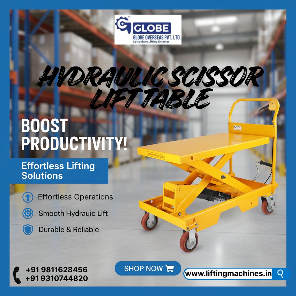 globe_overseas's tweet photo. “Power Up Your Productivity with Our Hydraulic Scissor Lift Table ⚙️💪”

Contact Us!
📞+91 9811628456 | +91 9310744820
📩 sales@liftingmachines.in
🌐https://t.co/PJlP8CwmtP

#WorkSmarter #EfficiencyBoost #IndustrialAutomation #SmartEngineering #LiftItRight #MadeToLift https://t.co/LZIyOivCxh