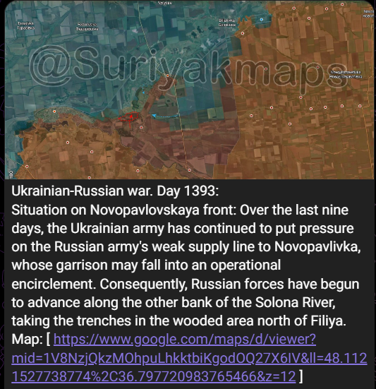 Nordexium's tweet photo. 🔶Assessment
Russian forces retain operational momentum despite localized Ukrainian counterattacks; Kupiansk remains volatile, but pressure favors gradual Russian positional gains.

(according to maps and analysis from Suriyak_maps.)

#UkraineWar #FrontlineUpdate #OperationalAnalysis #Donbas #Kharkov #Kupiansk