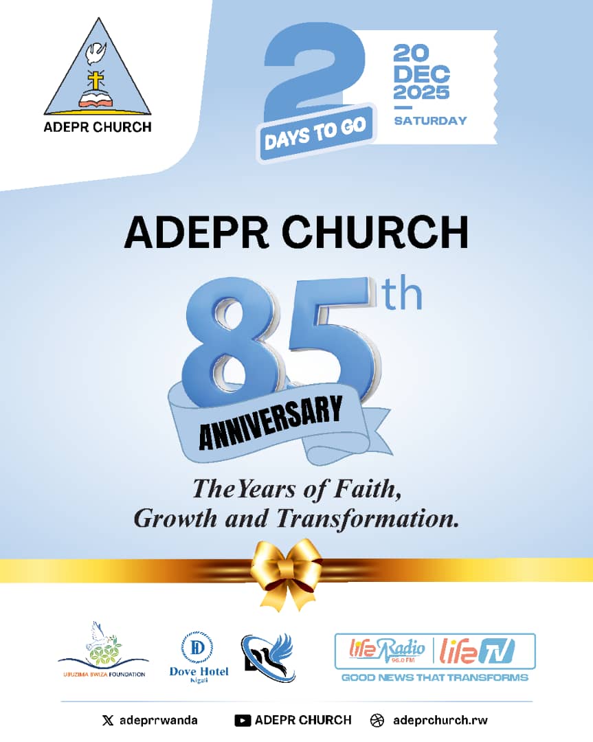 adeprrwanda's tweet image. Hasigaye iminsi 2 Itorero ADEPR rikizihiza isabukuru y'imyaka 85 rimaze mu rugendo rwo guhindura ubuzima bw'abantu mu buryo bwuzuye. Uyu muhango uzabera kuri Dove Hotel ku wa 20 Ukuboza 2025. Abatazahagera bazawukurikira kuri #LifeTV #LifeRadio
#ADEPR85impact 
#ADEPR85Celebration
