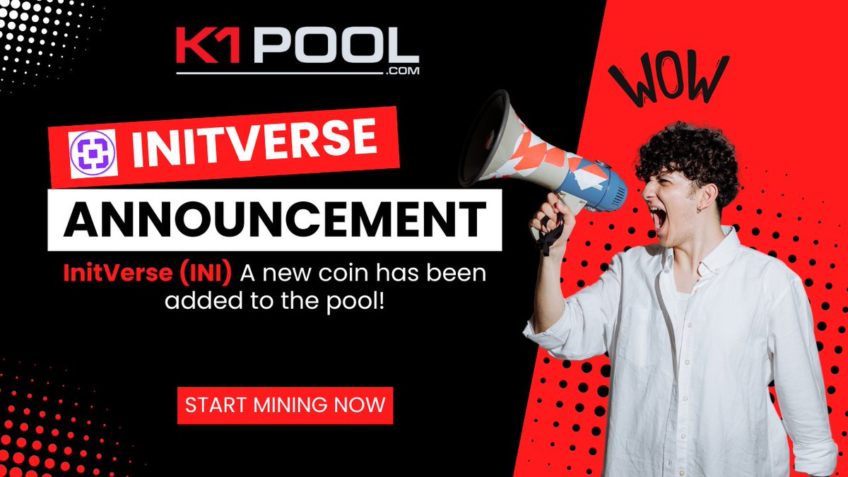 🔥‼️📣 InitVerse (INI) A new coin has been added to the pool.
Algorithm: VersaHash ! PPLNS and SOLO pools are available. 
✔️ GPU/CPU for mining !  

k1pool.com/pool/ini

✏️ GPUs configuration :
k1pool.com/pool/ini/how-t…

cd /hive/miners/ &amp;&amp; wget github.com/Project-InitVe… &amp;&amp; chmod
