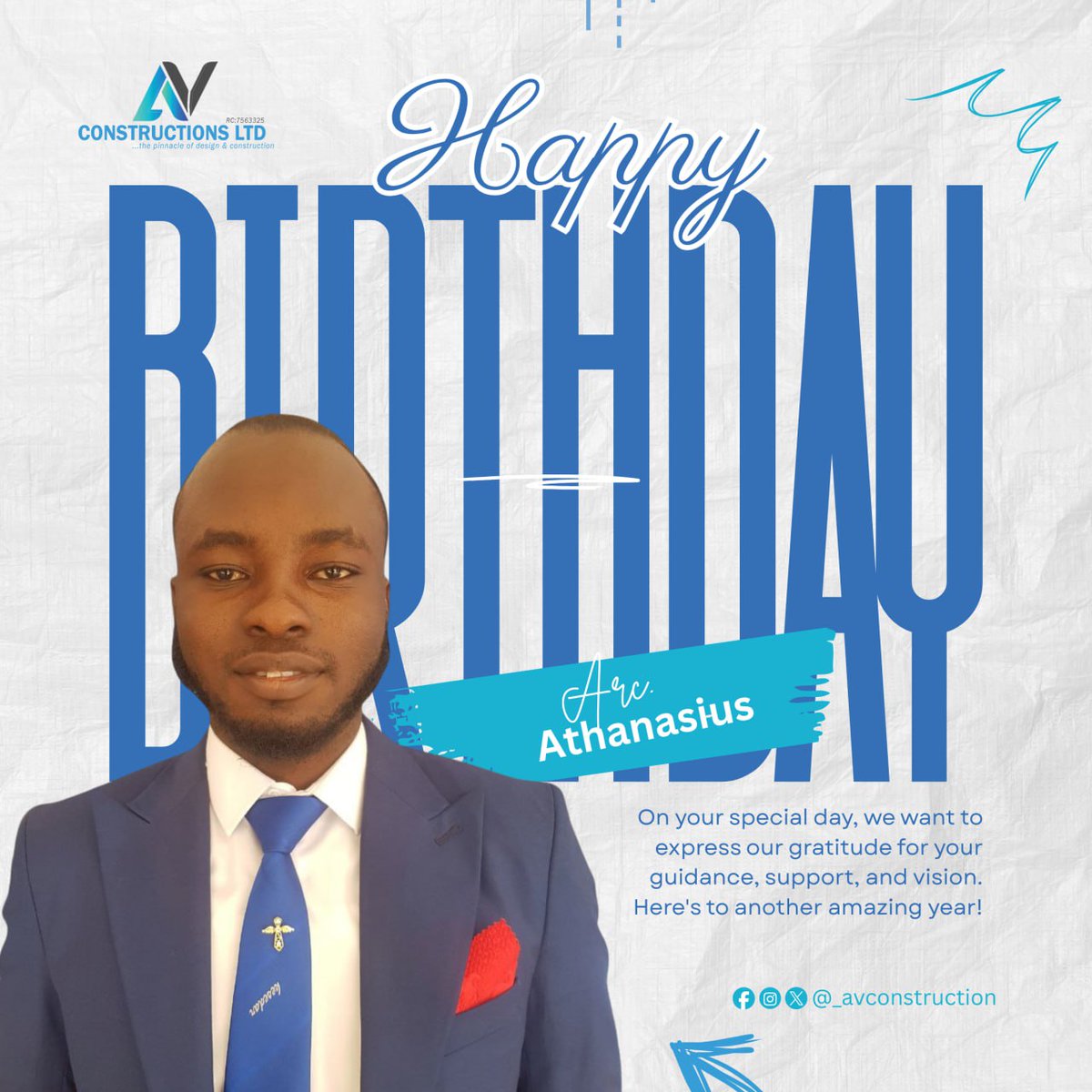 _avconstruction's tweet photo. Happy Birthday to our Founder and chairman, @arc_athanasius. 
We celebrate your vision, leadership, and unwavering commitment to excellence.
With love and gratitude from all of us at AVCONSTRUCTIONSLTD https://t.co/NqSK6B4Guj