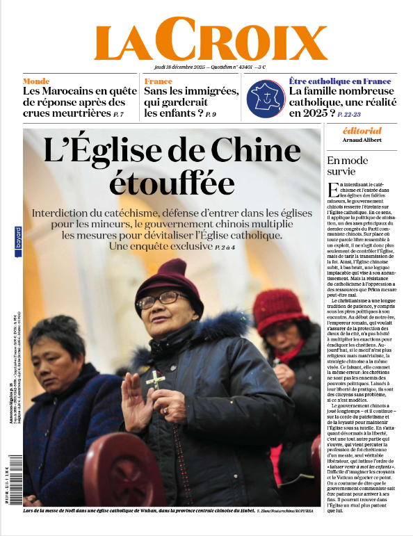 Aujourd'hui dans La Croix, une Une exceptionnelle : "L'Église de Chine étouffée". Une enquête glaçante et inédite de @DorianMalovic sur la répression qui s'abat sur les 12 millions de catholiques chinois sous Xi Jinping. A dérouler🧵
la-croix.com/international/…