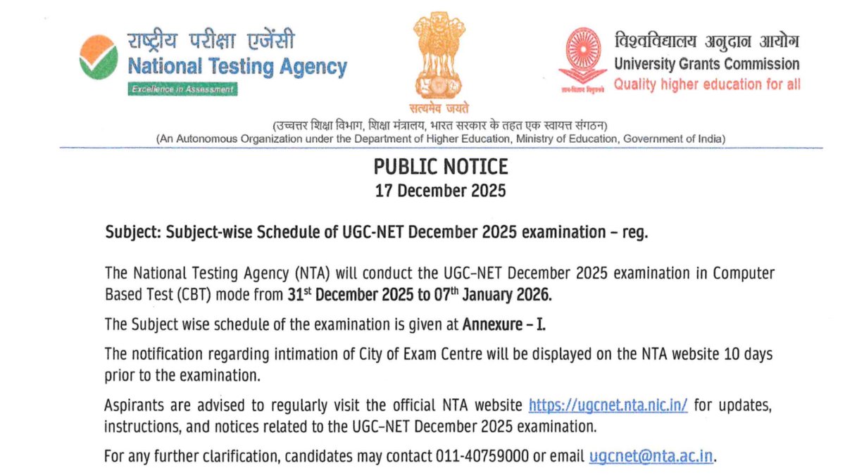 TimesBull's tweet photo. UGC NET December 2025 – Check Here Subject-wise Timetable, Direct link to Download Schedule PDF
https://t.co/0boqZwDkkb
#UGCNET #UGCNETDecember #UGCNETDecember2025 https://t.co/NnfXVzPgWr