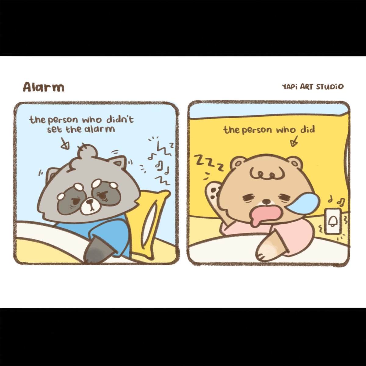 yapiart_studio's tweet photo. who didn’t set the alarm vs. who actually set it 😴⏰

#webcomic #comicstrip #relatable #digitalart https://t.co/FT9O5UF1Yw