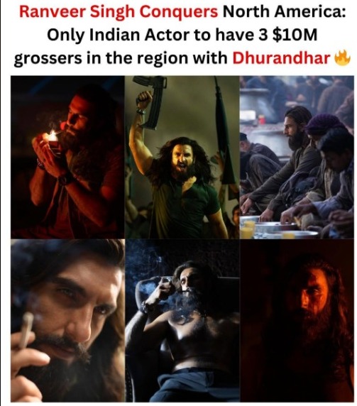cine_infinity's tweet photo. #Dhurandhar creates HISTORY as Ranveer Singh becomes the ONLY actor with 3 films crossing $10 MILLION in North America 🇺🇸🇨🇦

Unmatched. Unstoppable.
This is global box office dominance.

#RanveerSingh #Dhurandhar
#BoxOfficeBeast #HGOTY 💥🔥 https://t.co/fdyVLuvkrJ