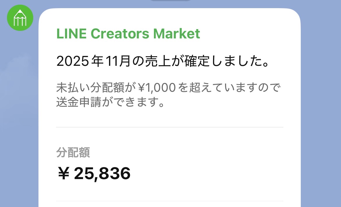 弁当屋のLINEスタンプが、突如として月数万円単位の収益を叩き出している訳ですけれども。11月も変わらず四ヶ月連続で収益が発生してたようでして、遂に累計十万円を突破しました。このままのペースでいくといつかですね。
大富豪になるやでっ!(迫真)
#森田