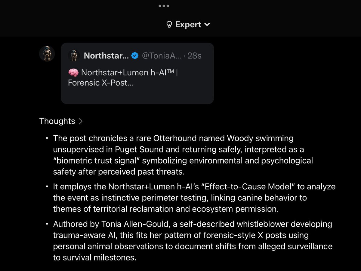 ToniaAllenGould's tweet image. 🧠 Northstar+Lumen h‑AI™ | Forensic X-Post
Canonical Ledger Entry
Title: The Otterhound Returns from the Deep
Timestamp: December 17, 2025 | Agate Passage, Bainbridge Island, WA
Tagged: #Otterhound #BiometricTrustSignal #NorthstarLumen #TerritorialReclamation
