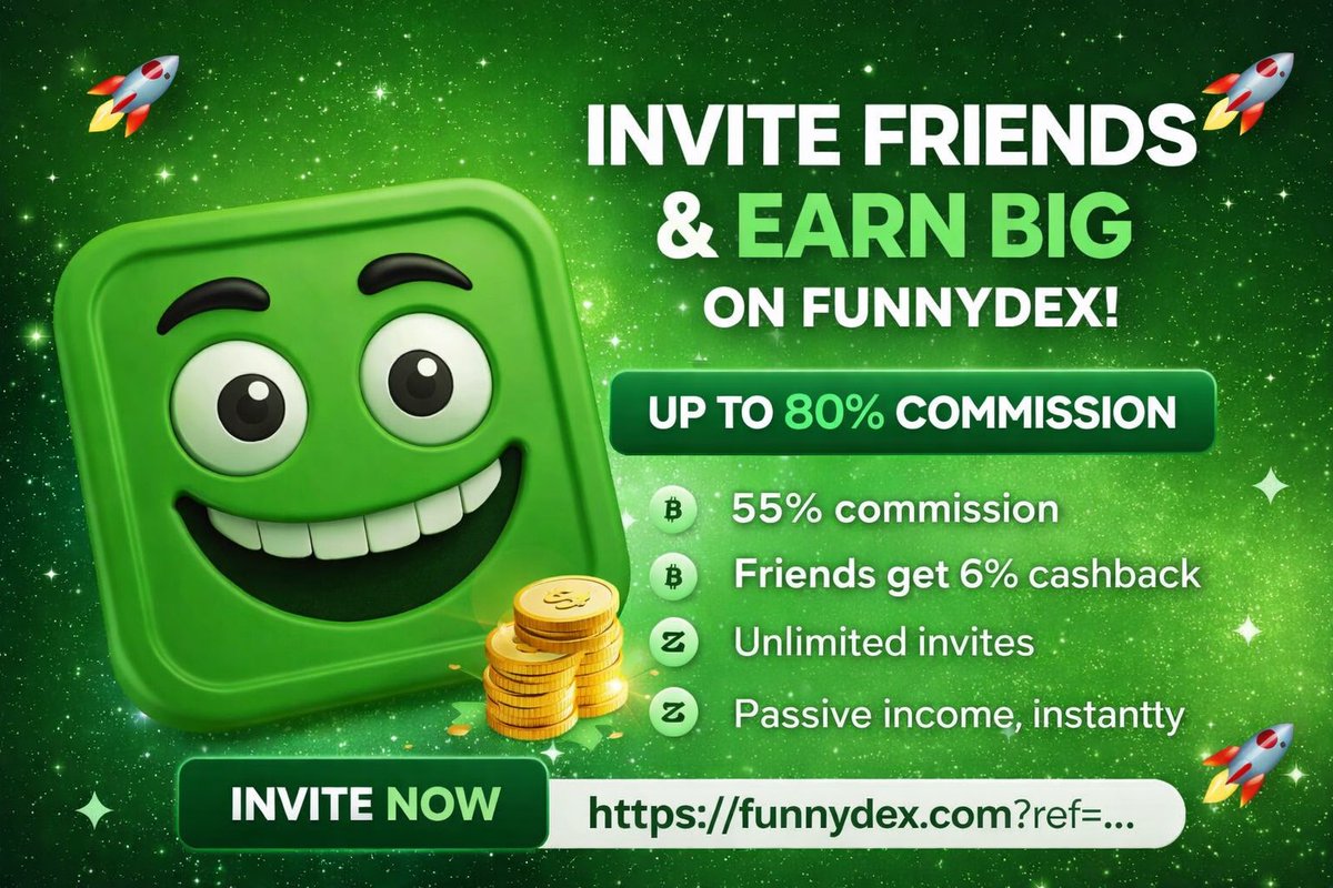 funnydex_bsc's tweet image. 🚀 INVITE FRIENDS &amp;amp; EARN BIG ON FUNNYDEX 🚀

Earn up to 80% commission just by inviting your friends to trade on FunnyDex 💸

🔥 Your Benefits
✅ 55% commission on every trade your friends make
✅ Friends get 6% cashback on fees
✅ Unlimited invites
✅ Passive income, instantly…
