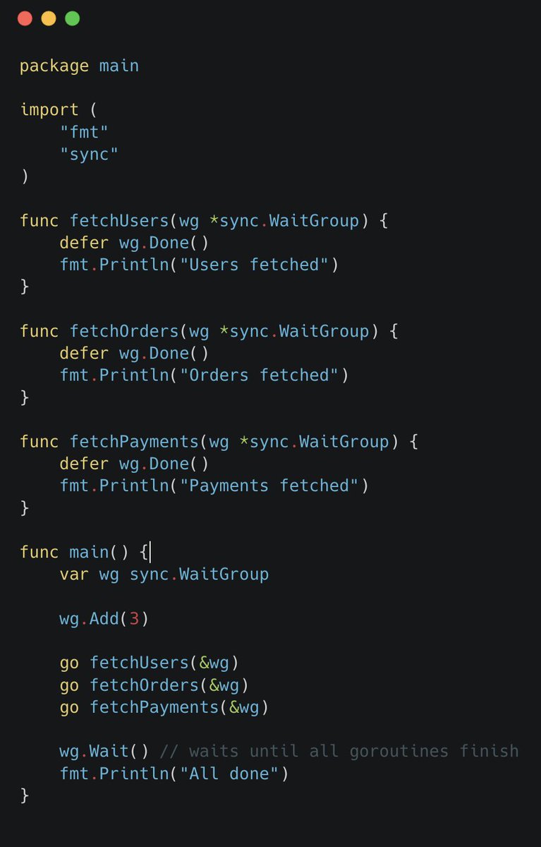 tarunkr291's tweet photo. Goroutine = lightweight thread managed by Go runtime
Real-world Goroutine example 
Calling multiple APIs concurrently:
Faster response, better performance
#Golang  #Goroutine #Concurrency #BackendDevelopment
#SoftwareEngineering #SystemDesign #Multithreading #DistributedSystems https://t.co/nkizFJuKkS