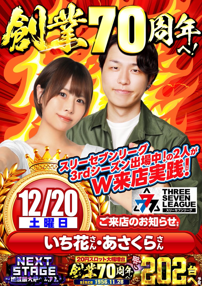 📌1⃣2⃣月2⃣0⃣日(土) 📌1⃣0⃣:0⃣0⃣OPEN予定 🔥スリーセブン