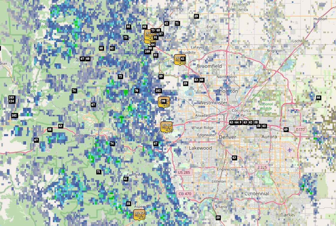 JeremyGoodwin's tweet photo. @WildfireWhisper @XcelEnergyCO here are some of the wind gust reports today.   this was a set up VERY similar to the Marshall Fire.  if you get time, ask a firefighter what the potential was for this event.  just ask them and listen to what they have to say. they have families too. https://t.co/vCjJiFg3L3