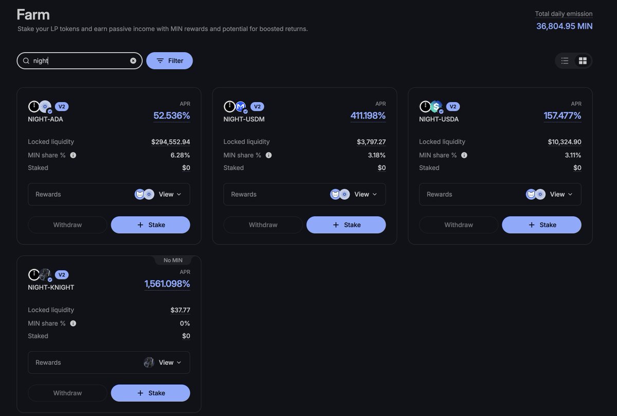 MinswapIntern's tweet photo. BREAKING: JUICY $NIGHT YIELDS EXPLODE ON MINSWAP 

MOVE YOUR LP TO MINSWAP NOW 🤯🤯🤯 https://t.co/tZgX8wSeYb