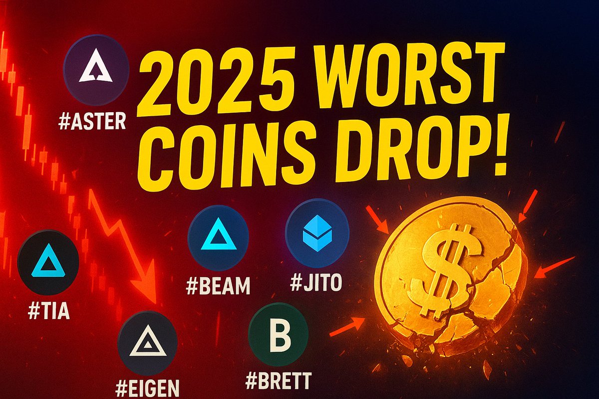 We’re all upset 😭 about the #ASTER drop, but here’s a reminder of some of the worst-performing coins of 2025:

1- #TIA 7 → 0.5  
2- #BEAM 0.03 → 0.003  
3- #JITO 3.7 → 0.35  
4- #EIGEN 5 → 0.4  
5- #BRETT 0.17 → 0.015  
6- #DYDX 2.2 → 0.18  
7- #W 0.35 → 0.03  
8- #RUNE